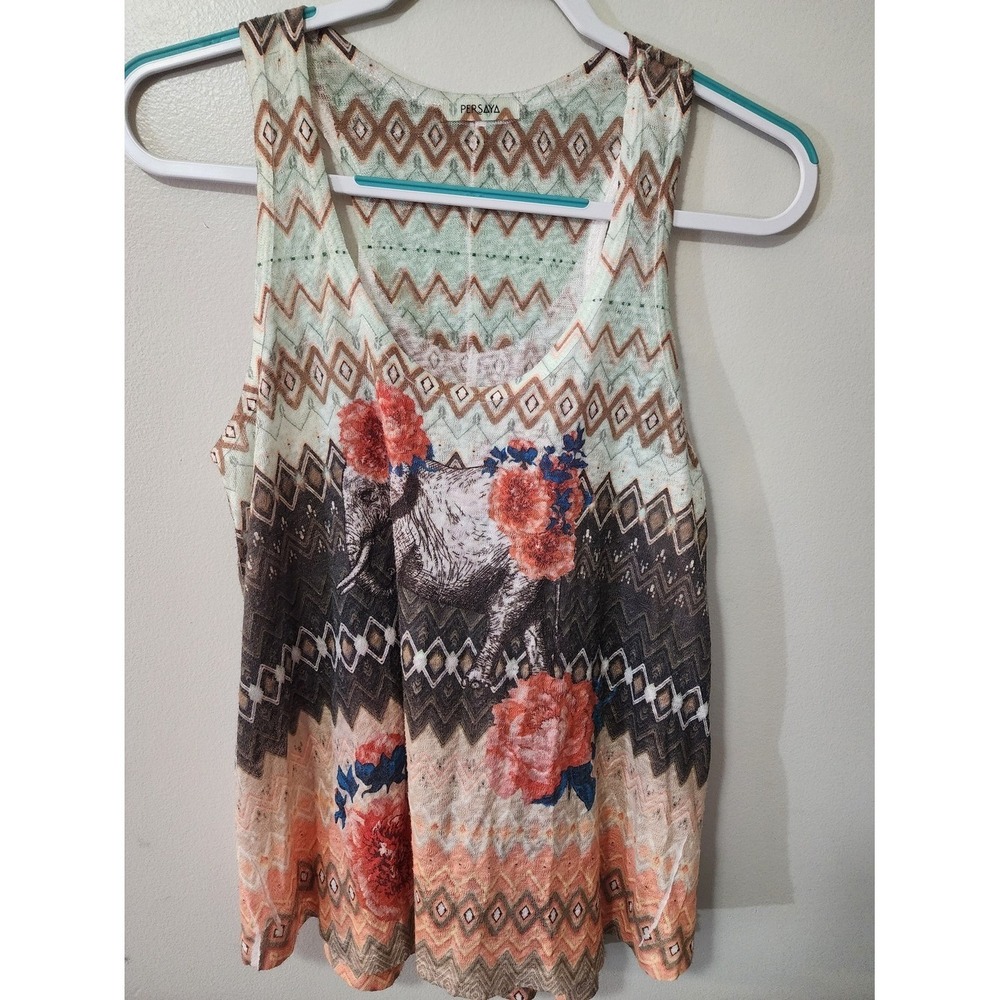 Persaya Womens Bohemian Elephant Floral Graphic Racerback Tank Top Multicolor